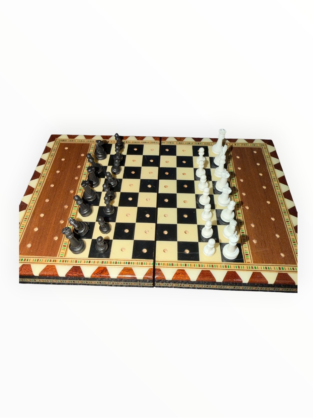 VTG Syrian Mosiac Travel Chess Set Wood Inlay Pegged AS IS Missing 2 pieces